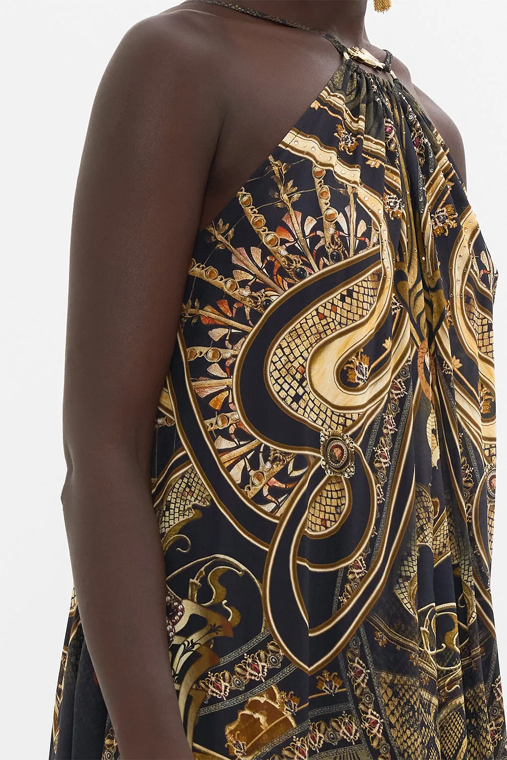 GATHER NECK HARDWARE MAXI DRESS NOUVEAU NOIR