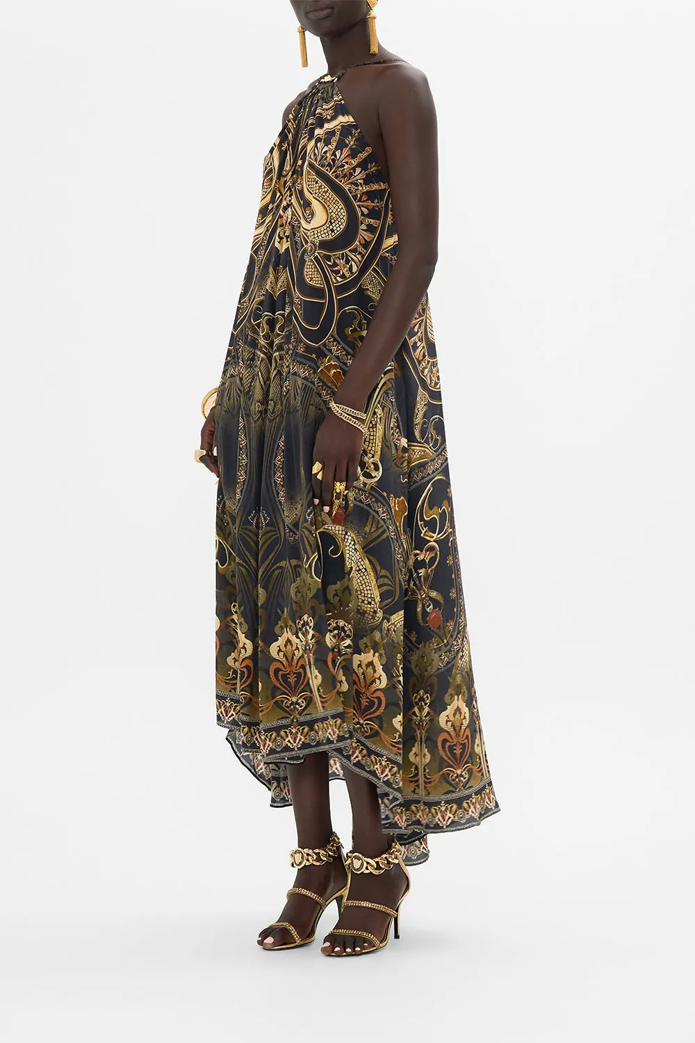 GATHER NECK HARDWARE MAXI DRESS NOUVEAU NOIR