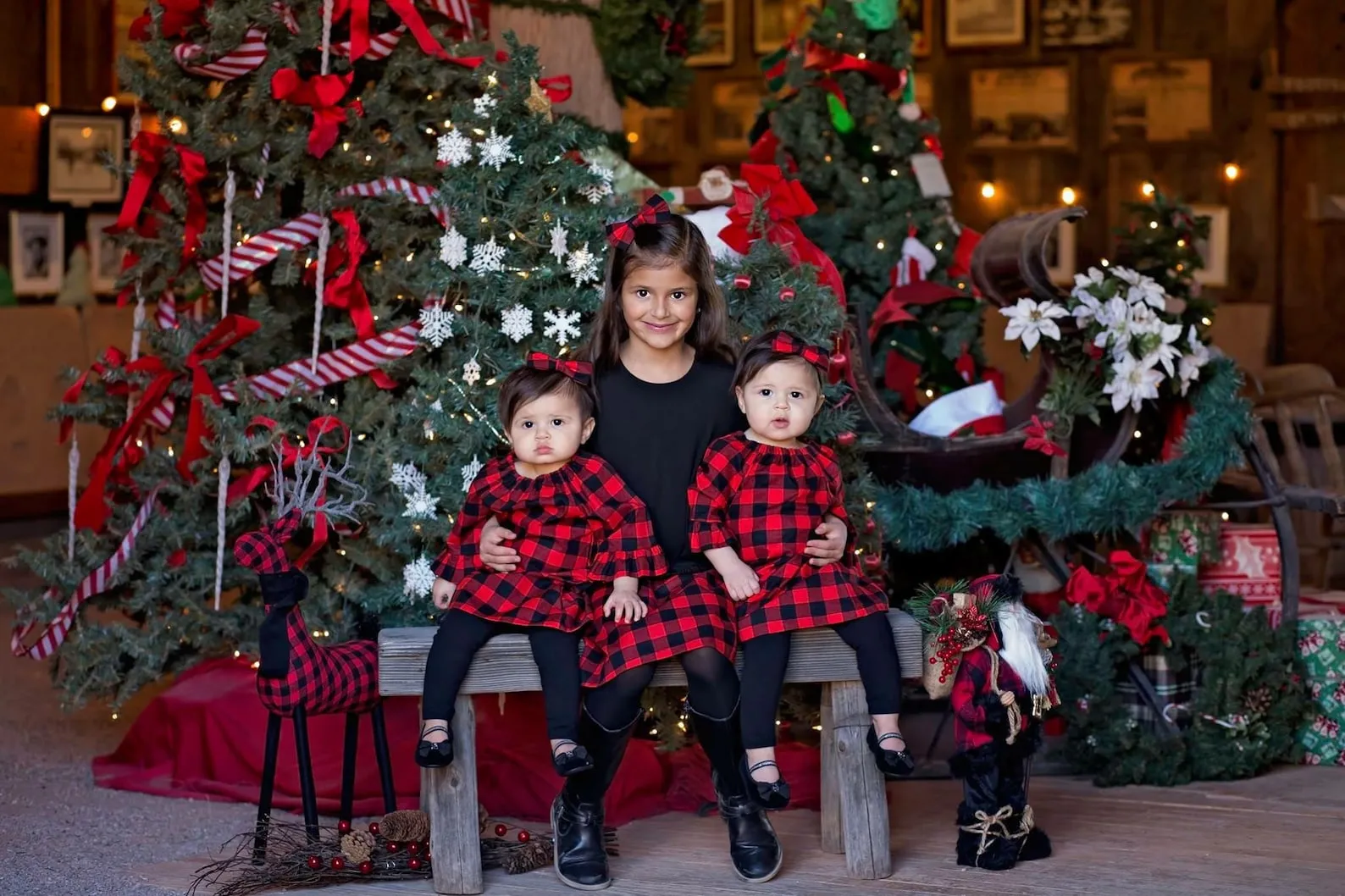 Girls Buffalo Plaid Peasant Dress