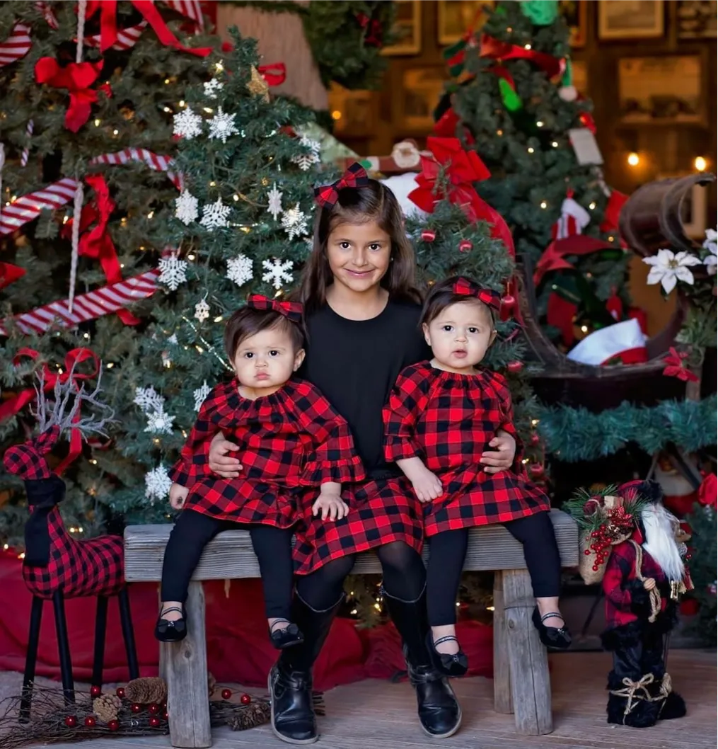 Girls Buffalo Plaid Peasant Dress