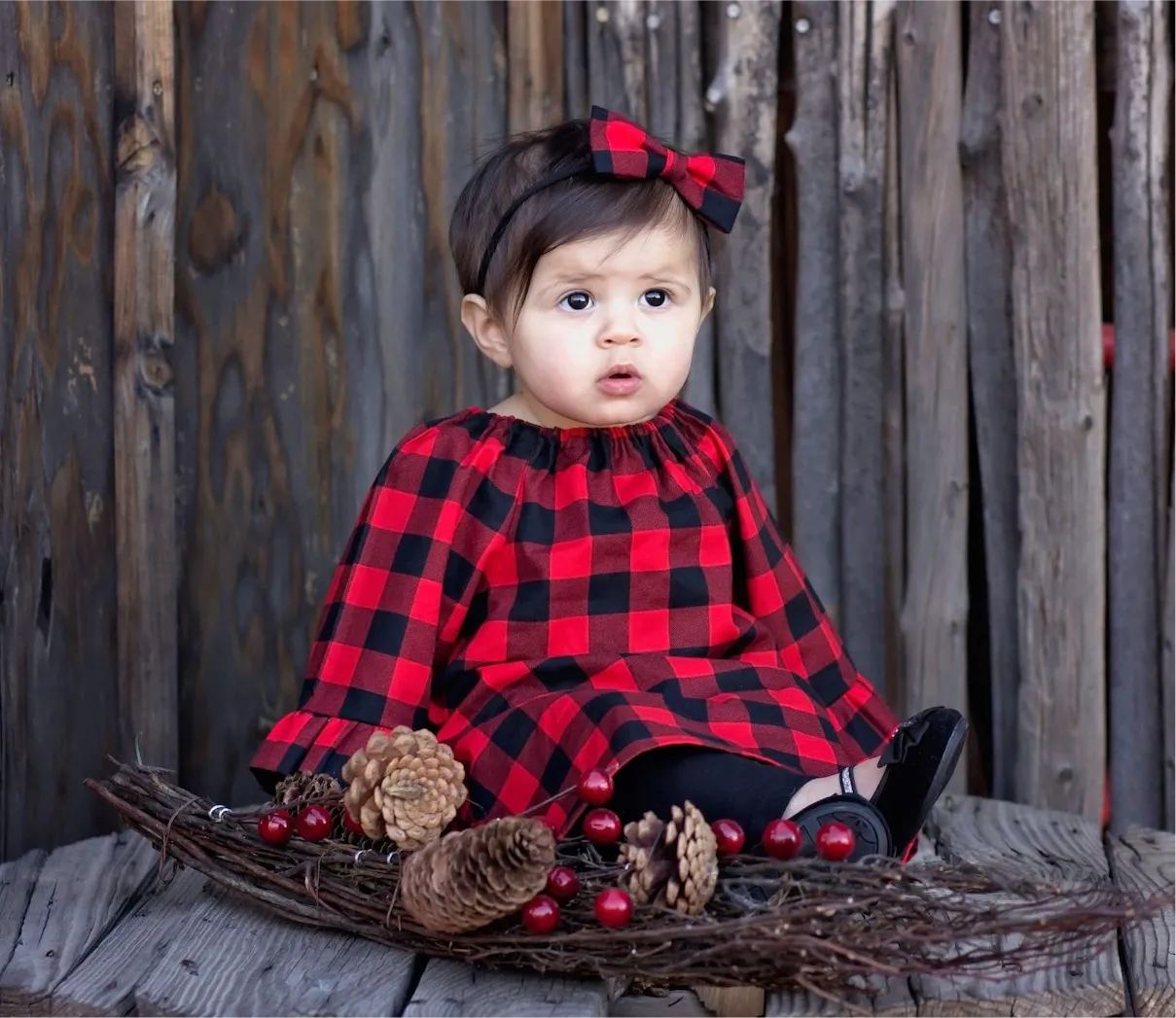 Girls Buffalo Plaid Peasant Dress