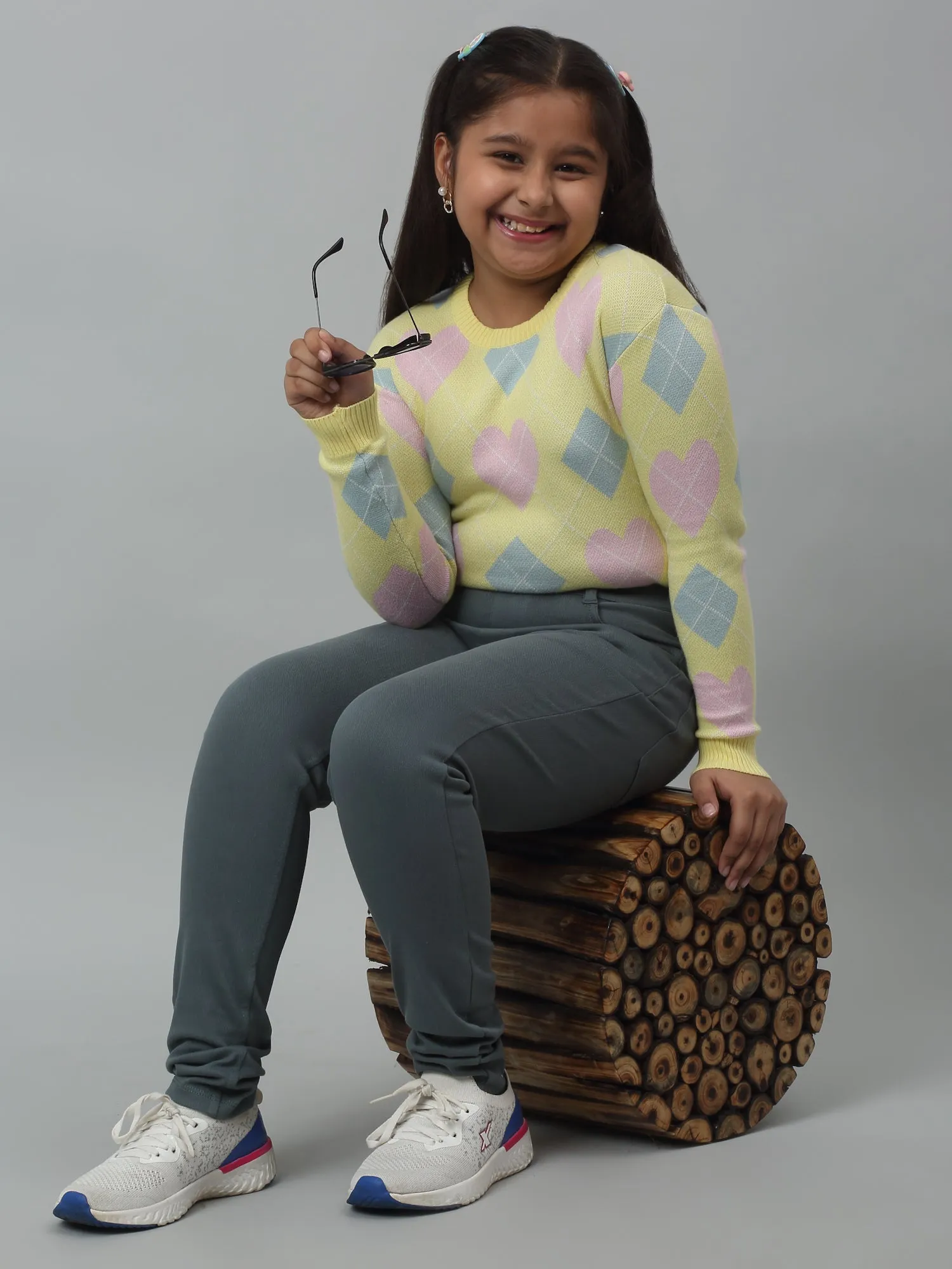 Girls Green Soild Cotton Blend Stretchable Jeggings