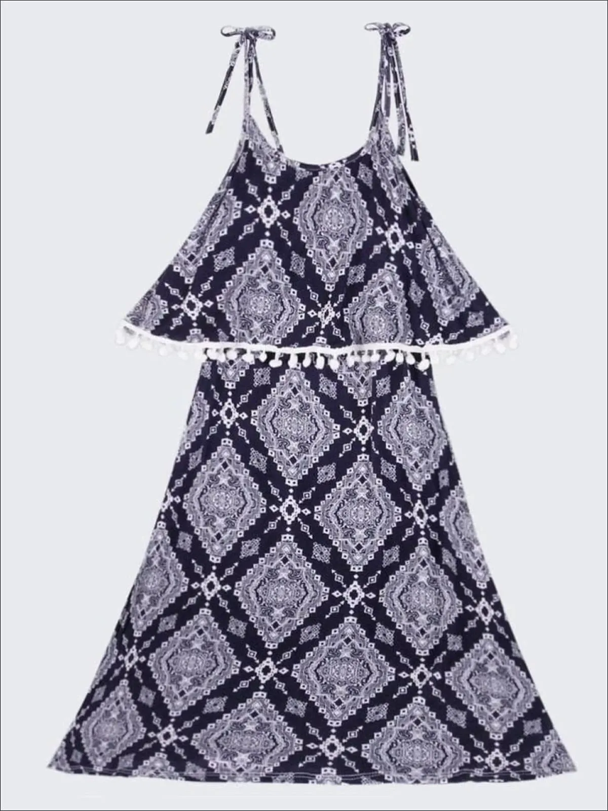 Girls Navy And White Spaghetti Strap Maxi Dress