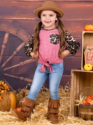 Girls Ruffled Leopard Pocket Knot Top