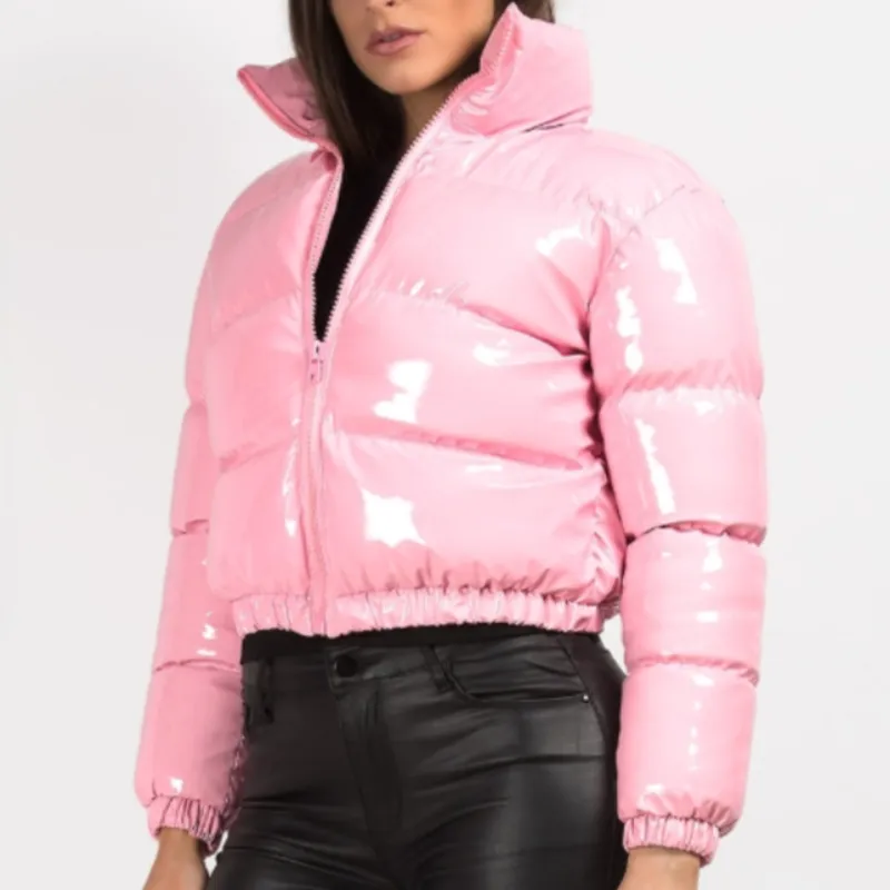 Glossy Patent Leather Puffer Jacket