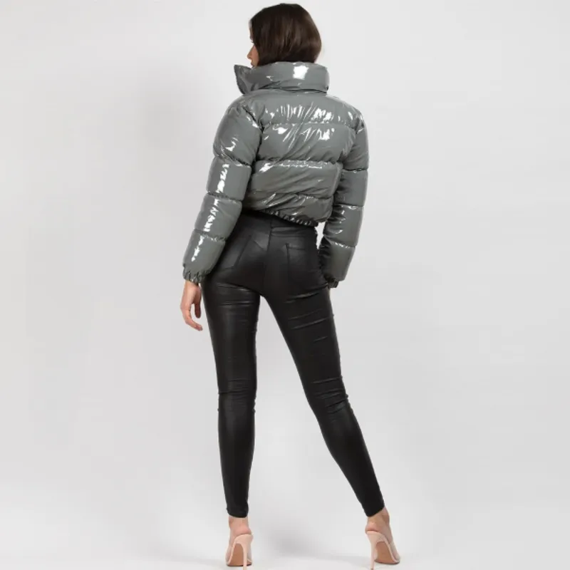 Glossy Patent Leather Puffer Jacket