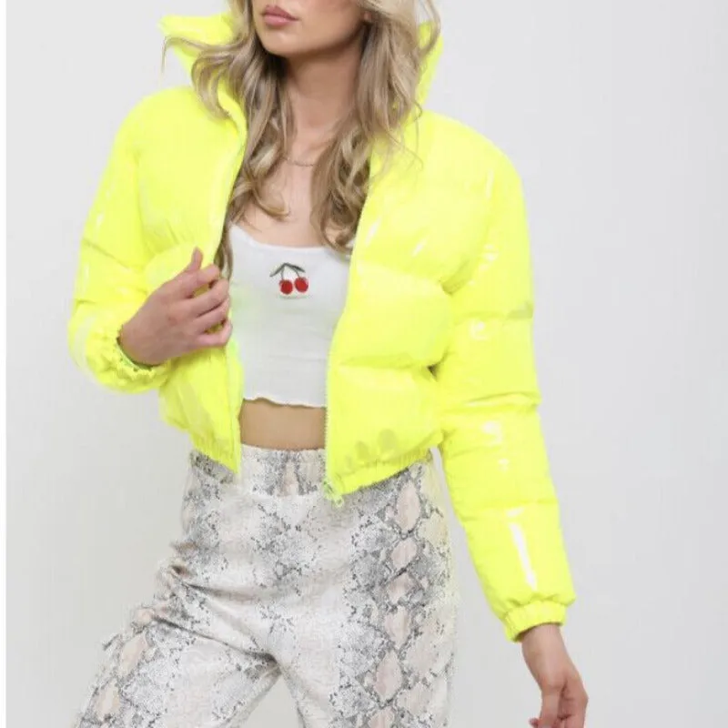 Glossy Patent Leather Puffer Jacket