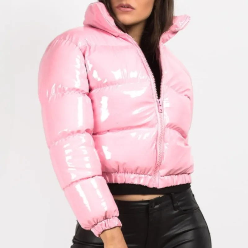 Glossy Patent Leather Puffer Jacket