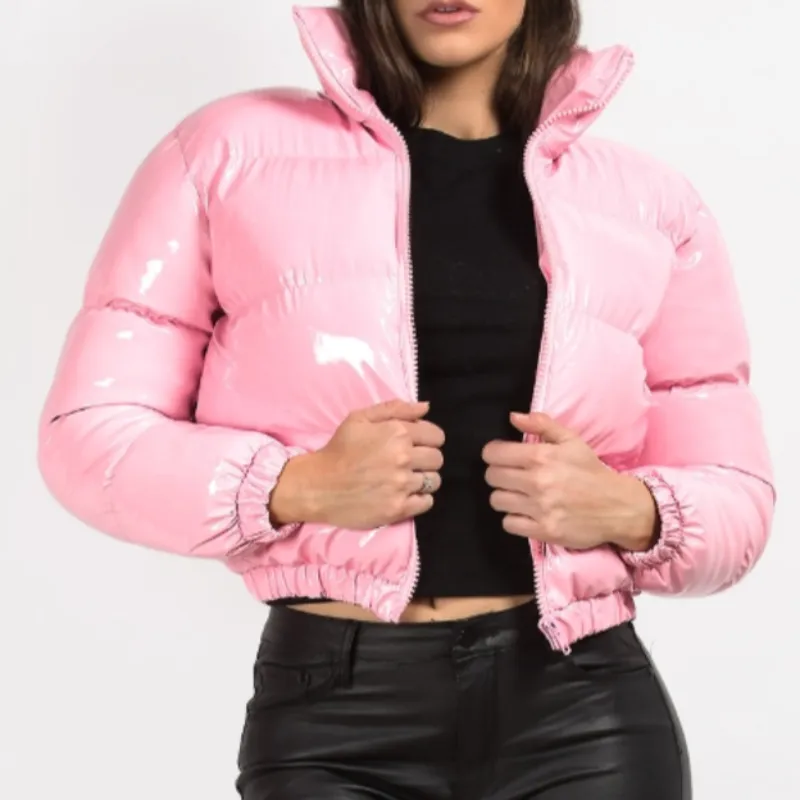 Glossy Patent Leather Puffer Jacket