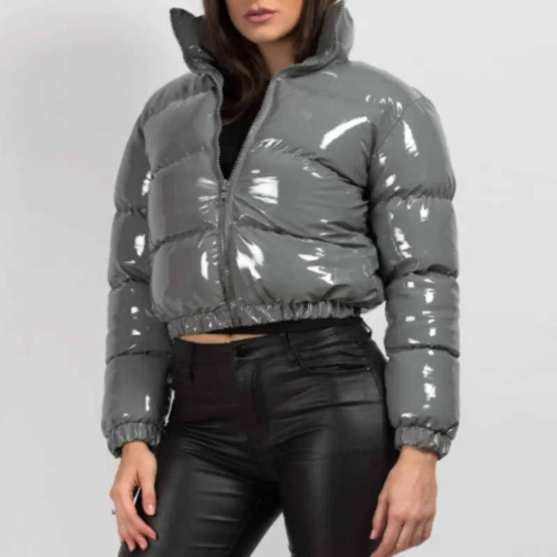 Glossy Patent Leather Puffer Jacket