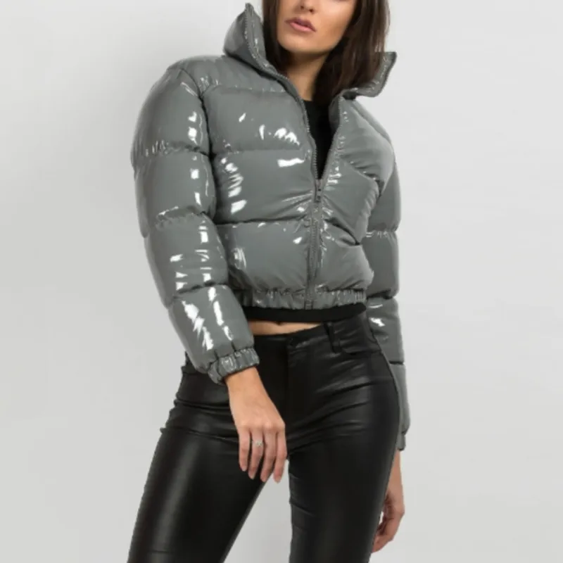 Glossy Patent Leather Puffer Jacket