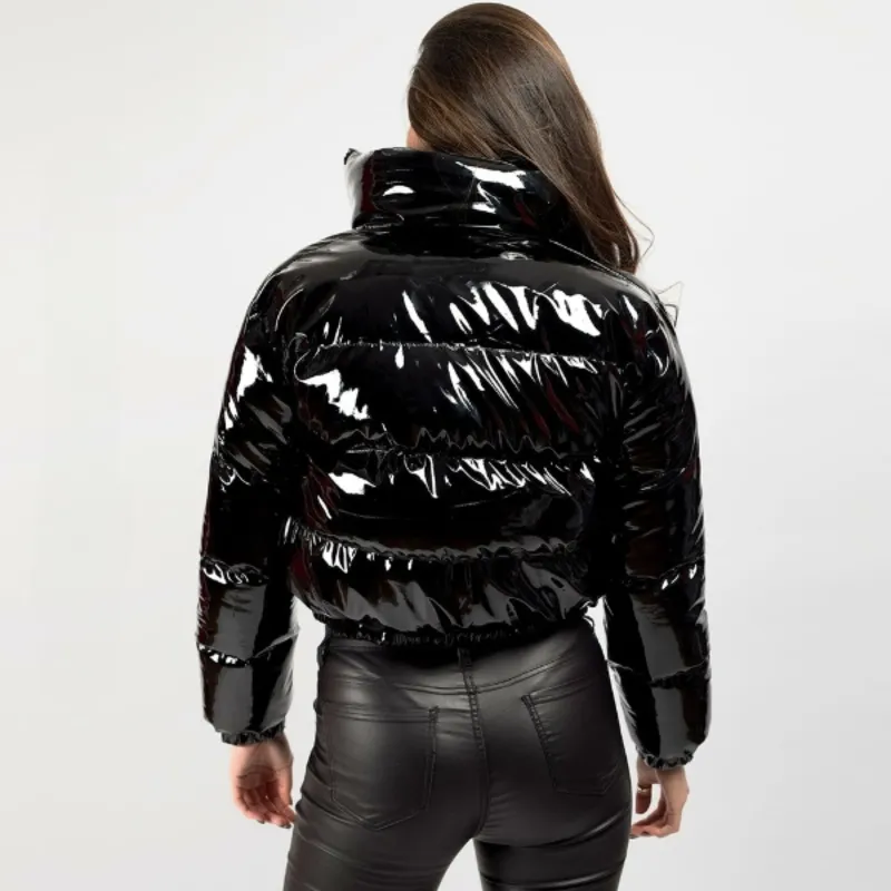 Glossy Patent Leather Puffer Jacket