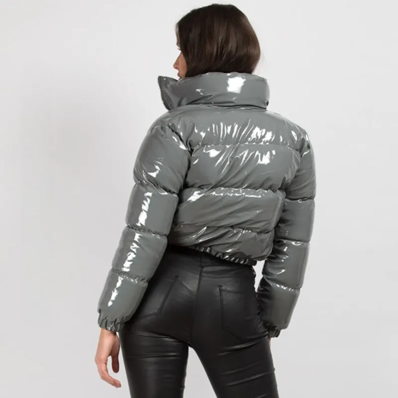 Glossy Patent Leather Puffer Jacket