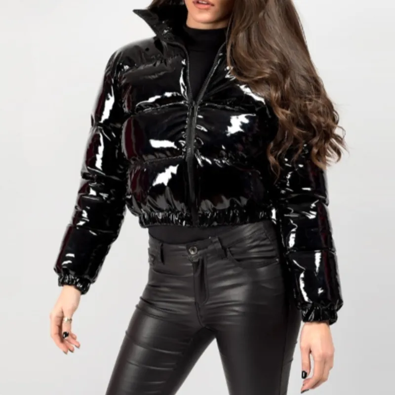 Glossy Patent Leather Puffer Jacket