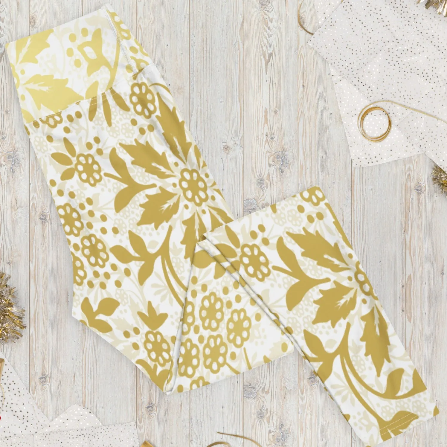 Gold Floral Yoga Leggings, lioness-love