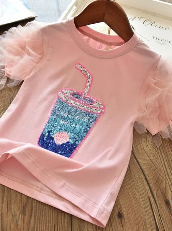 Good Things Sequin Chic Tulle Sleeve Tee