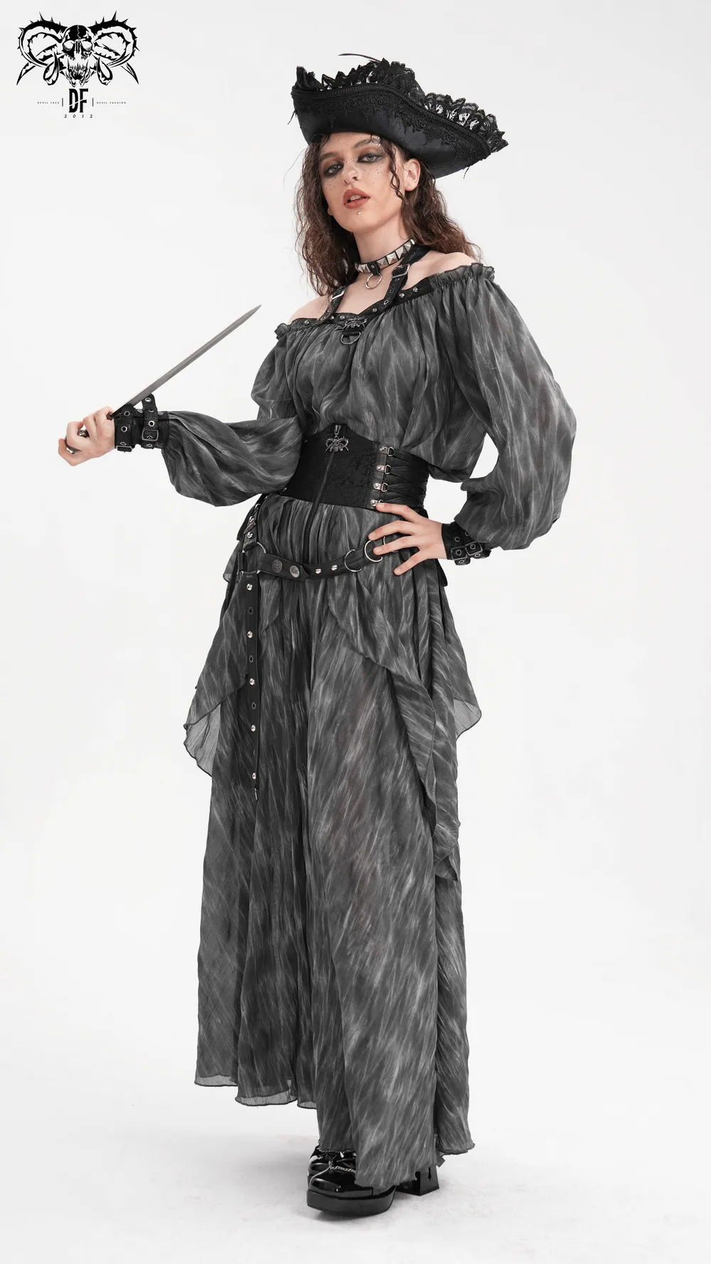 Gothic Steampunk Layered Corset Skirt with Lace