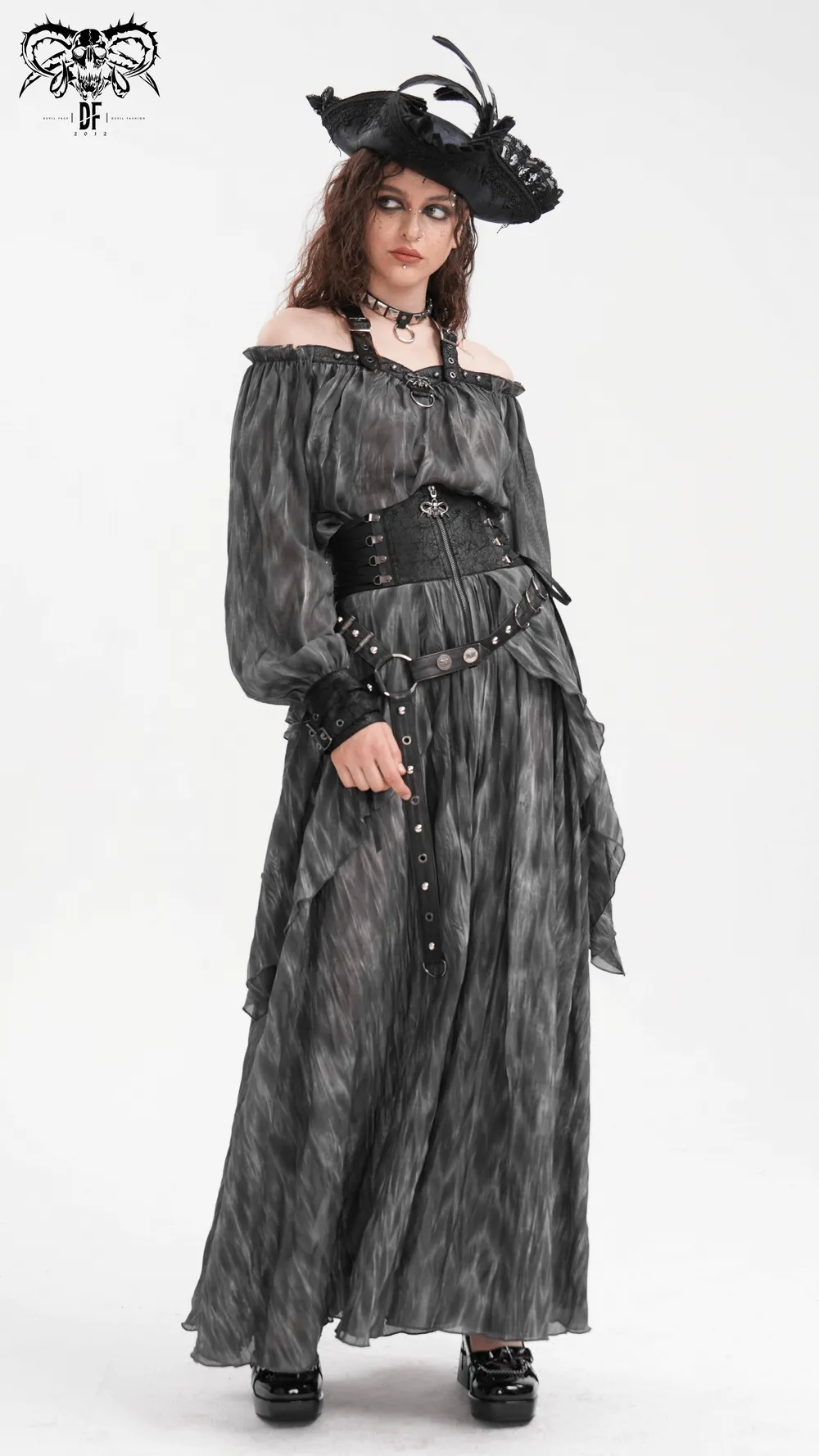 Gothic Steampunk Layered Corset Skirt with Lace
