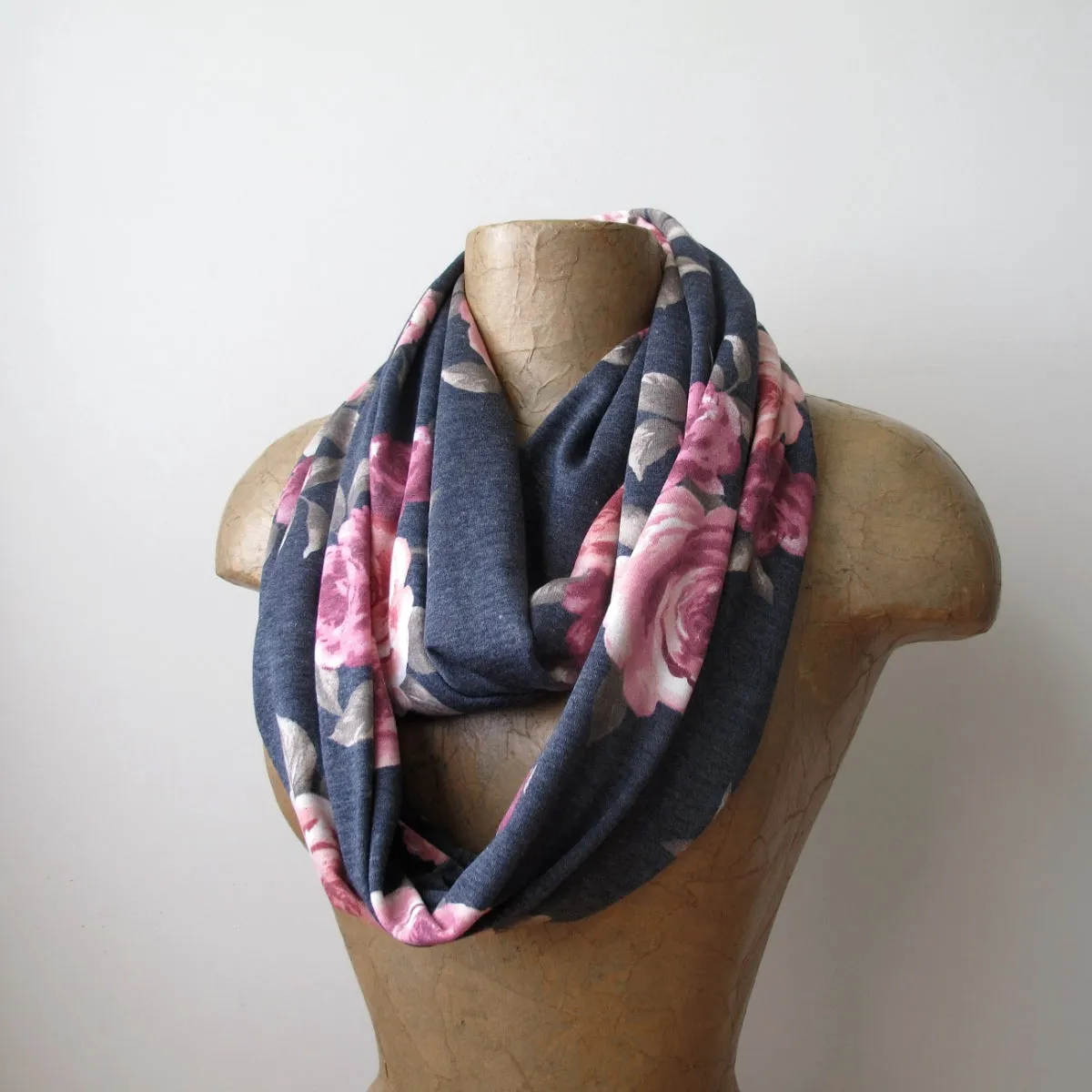 GRAY FLORAL Infinity Scarf