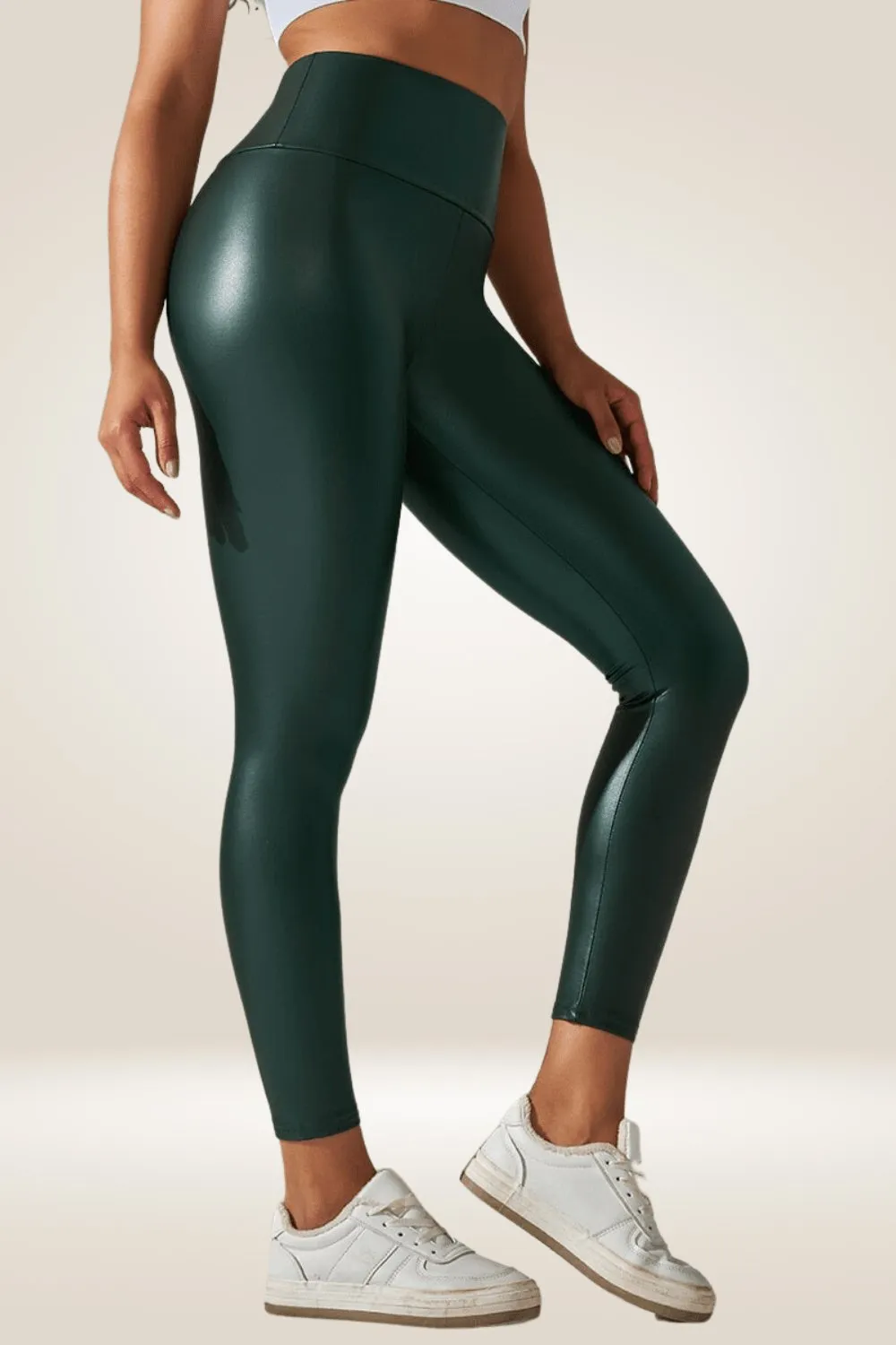 Green High Waisted Faux Leather Leggings