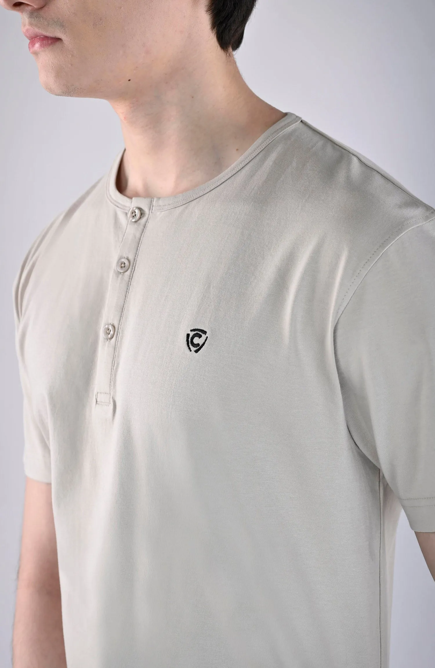 Grey Three Button Logo T-Shirt