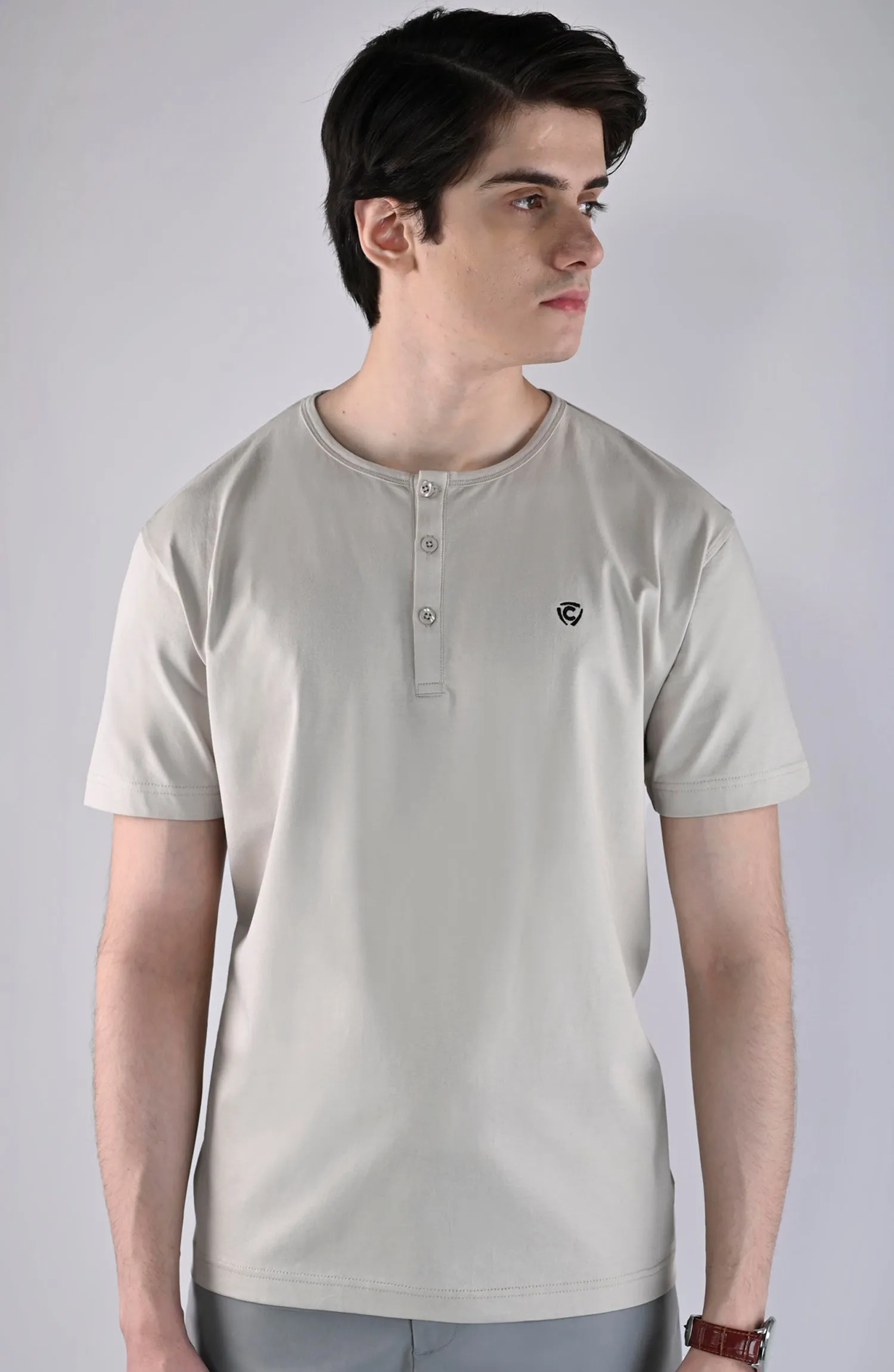 Grey Three Button Logo T-Shirt