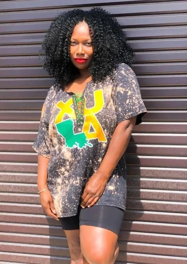 Handmade XULA Black Gold Green Hand Bleached Distressed Lace-Up T-Shirt
