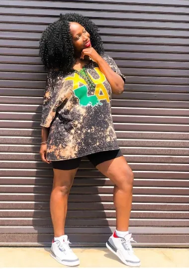 Handmade XULA Black Gold Green Hand Bleached Distressed Lace-Up T-Shirt