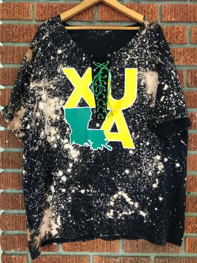 Handmade XULA Black Gold Green Hand Bleached Distressed Lace-Up T-Shirt