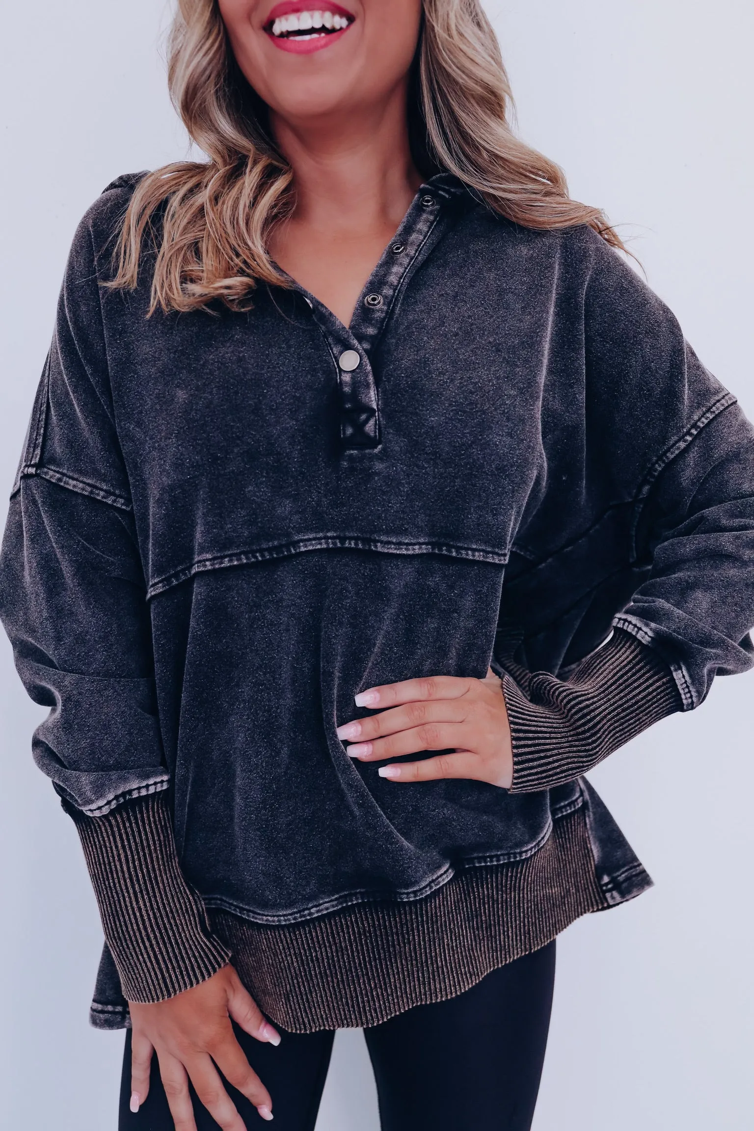 Hannah Acid Washed Hoodie- Black