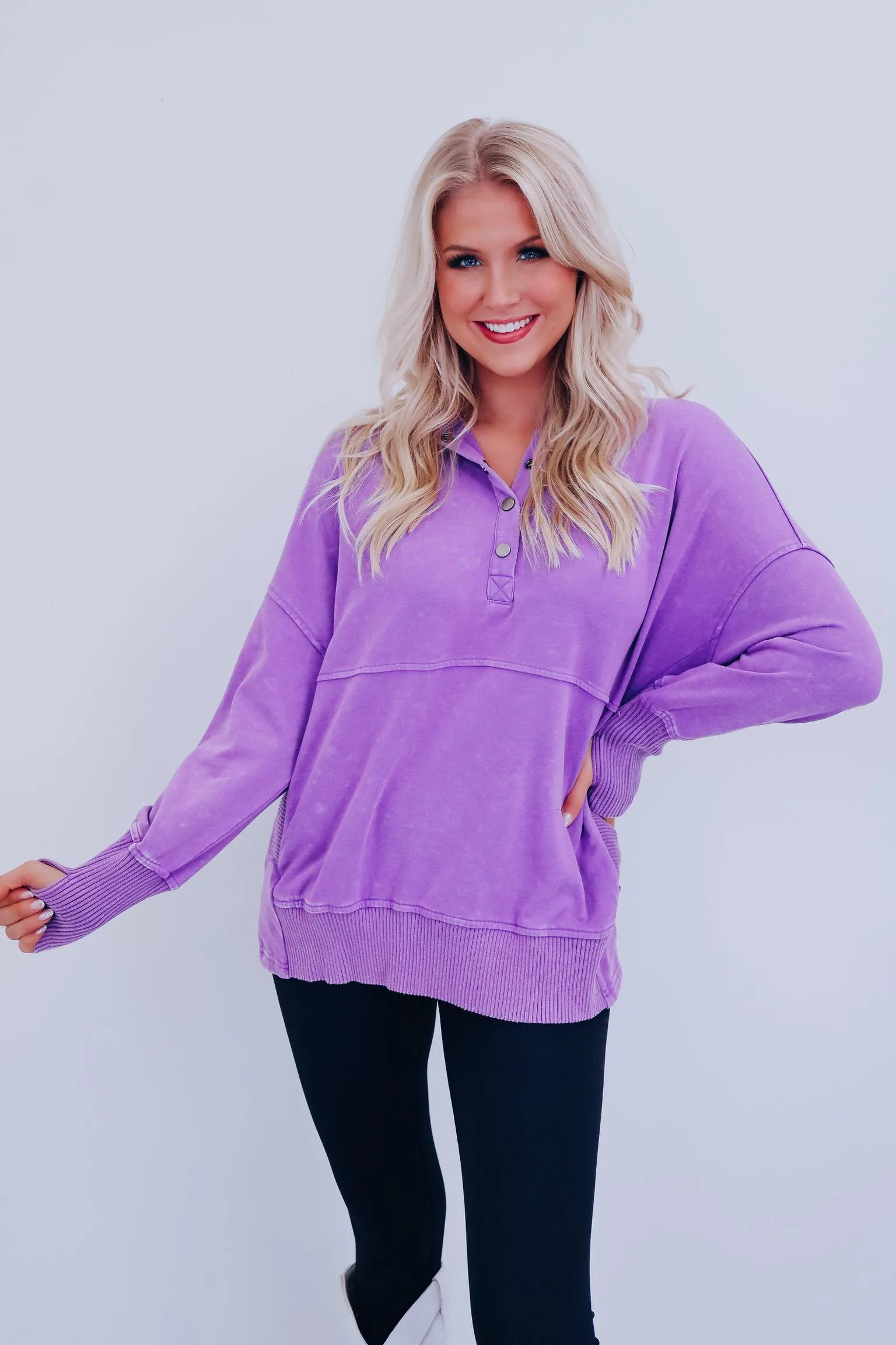 Hannah Acid Washed Hoodie- Purple