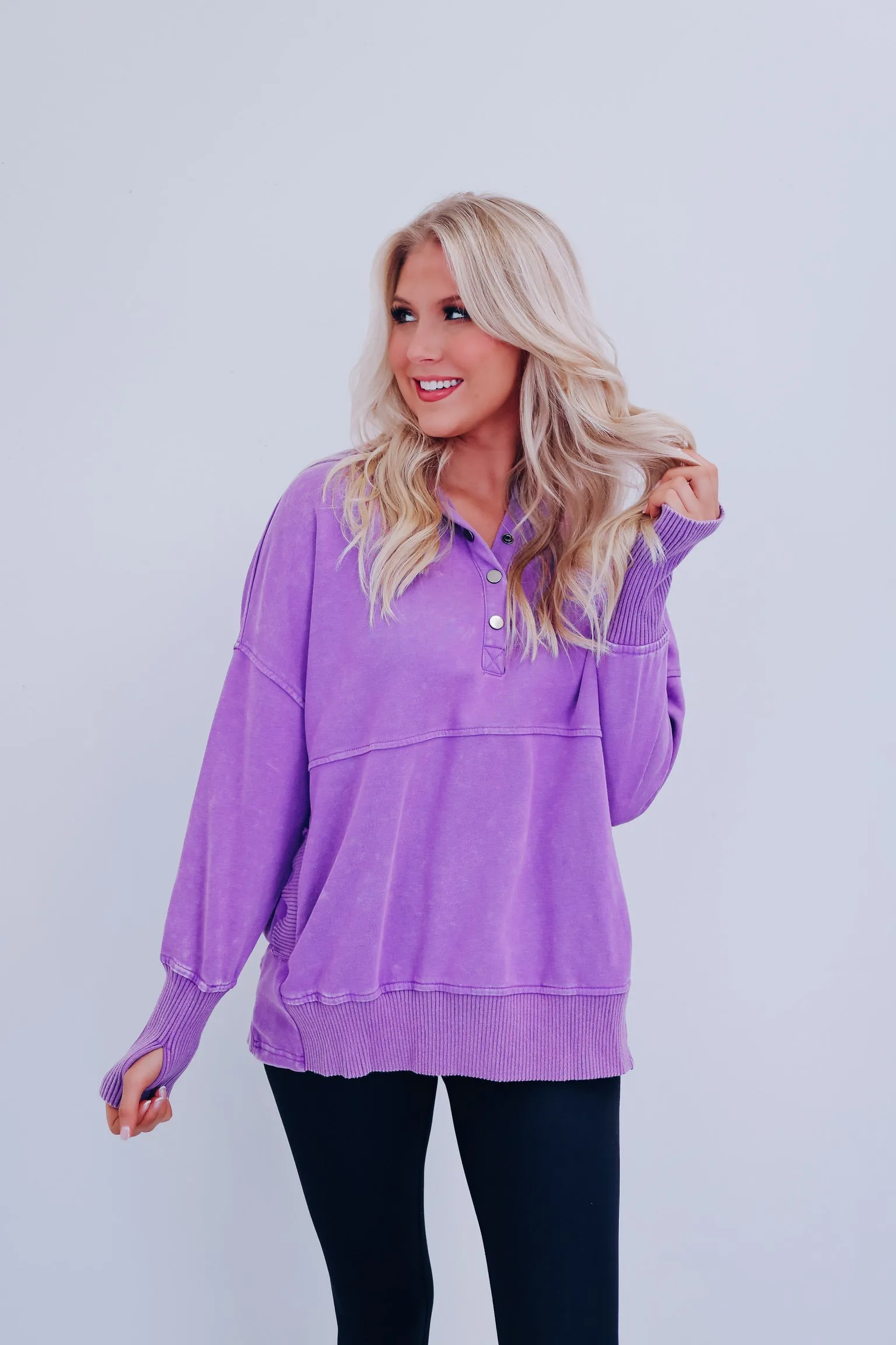 Hannah Acid Washed Hoodie- Purple