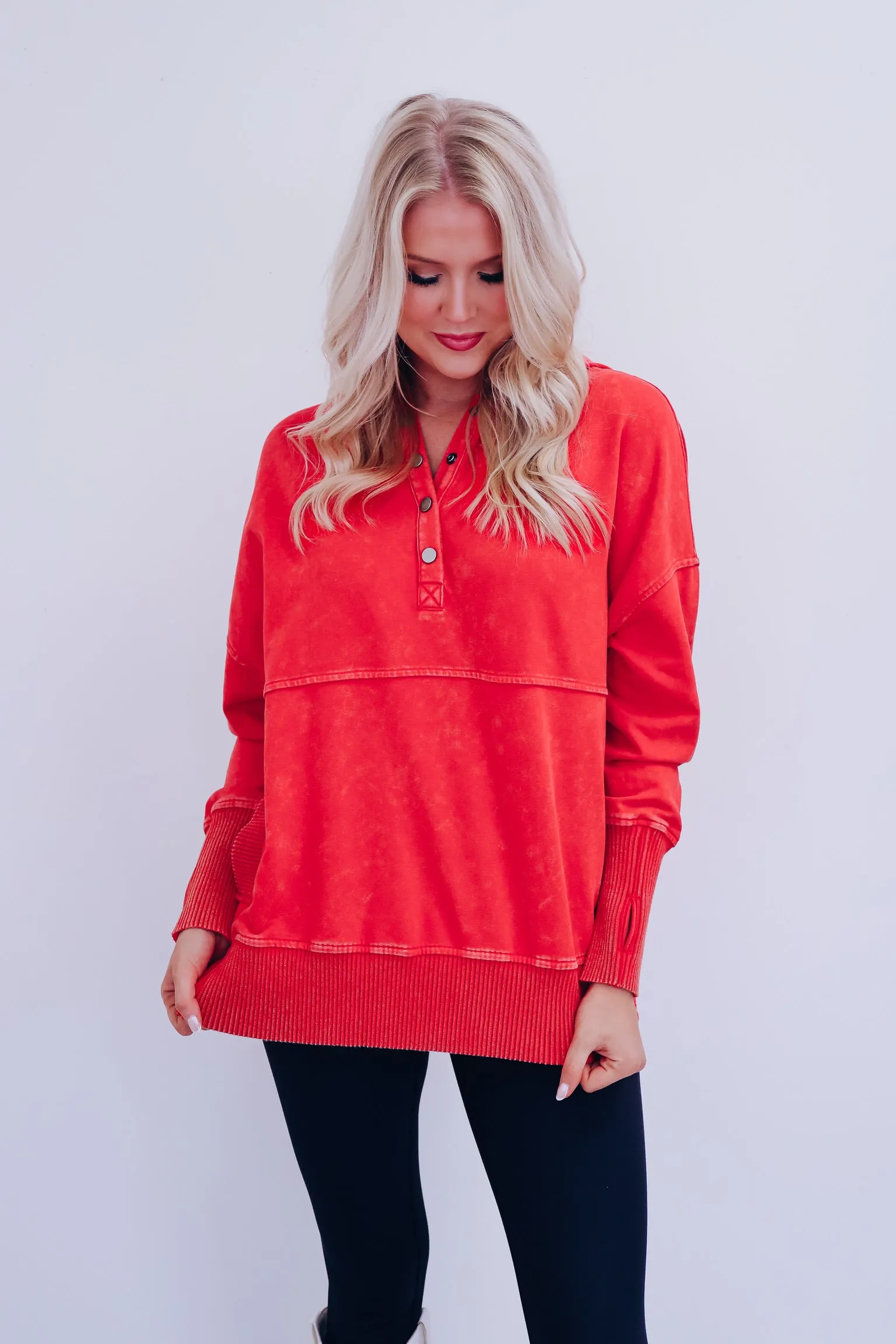 Hannah Acid Washed Hoodie- Red