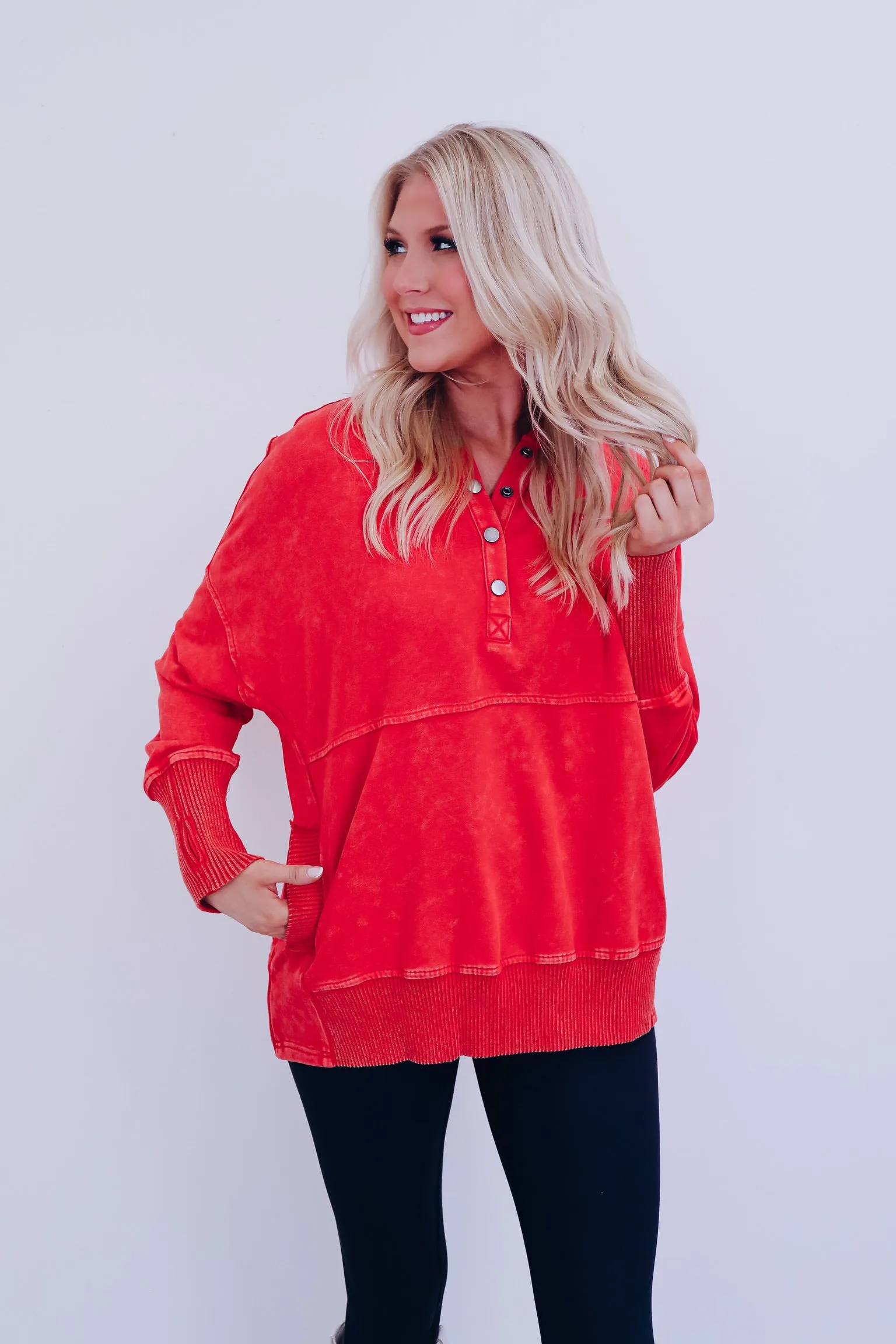 Hannah Acid Washed Hoodie- Red