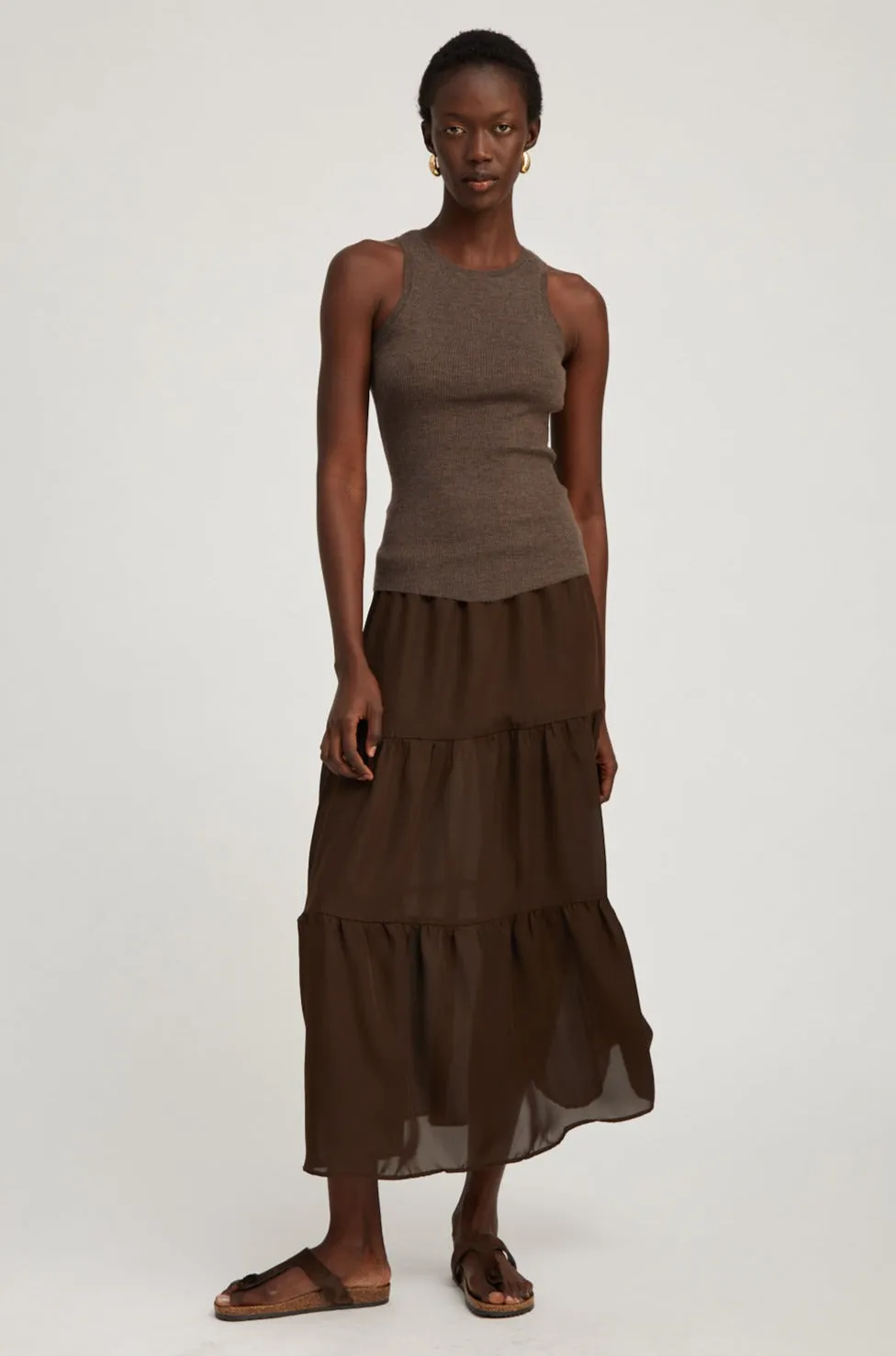 Heather Brown Ultra Fine Cashmere Racer Tank