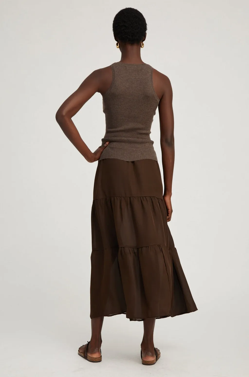 Heather Brown Ultra Fine Cashmere Racer Tank