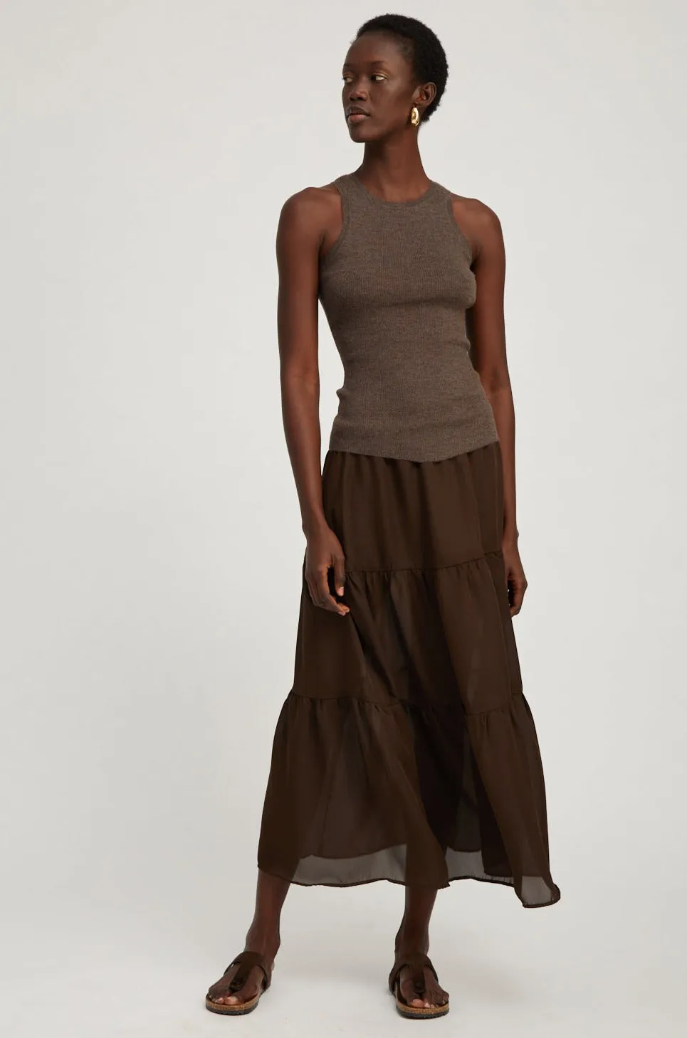 Heather Brown Ultra Fine Cashmere Racer Tank
