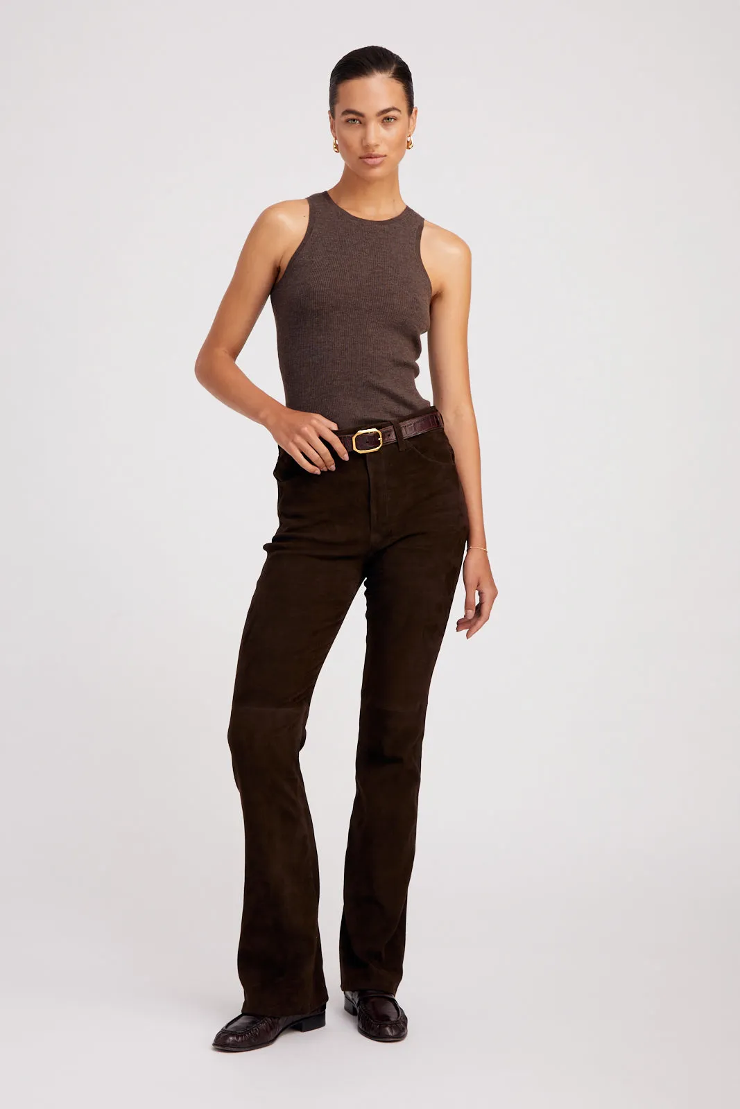 Heather Brown Ultra Fine Cashmere Racer Tank