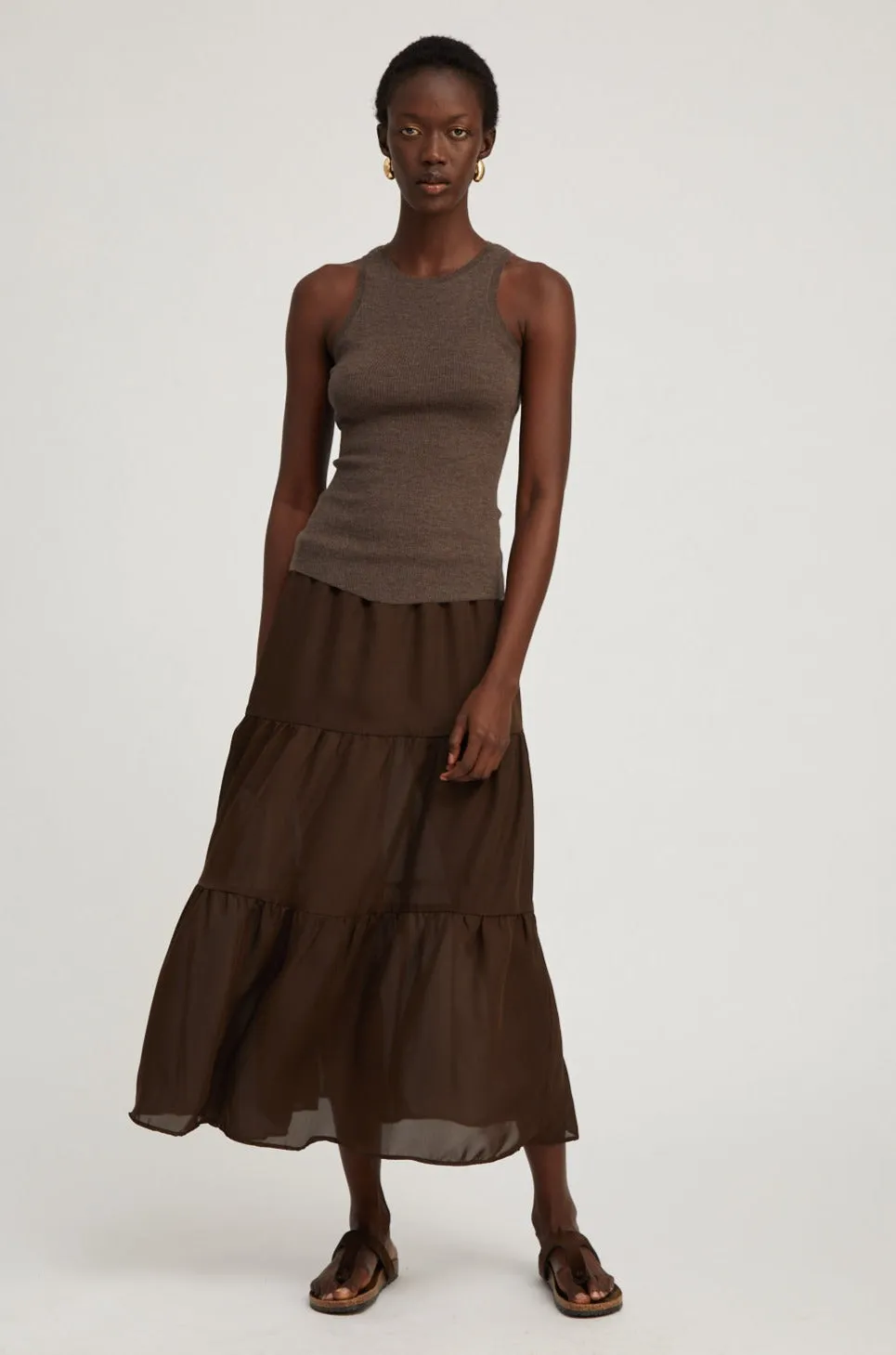 Heather Brown Ultra Fine Cashmere Racer Tank
