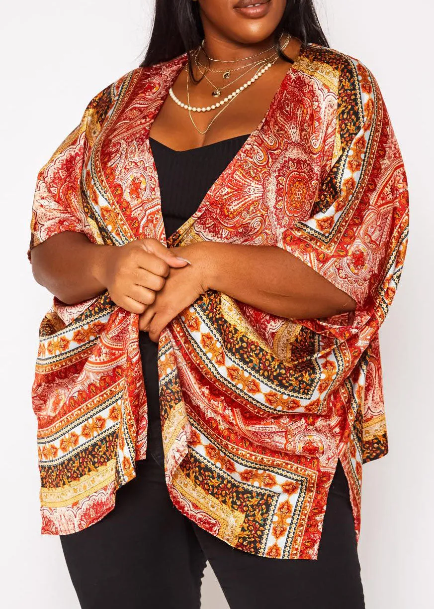 HI Curvy Plus Size Women Paisley Print Cardigan