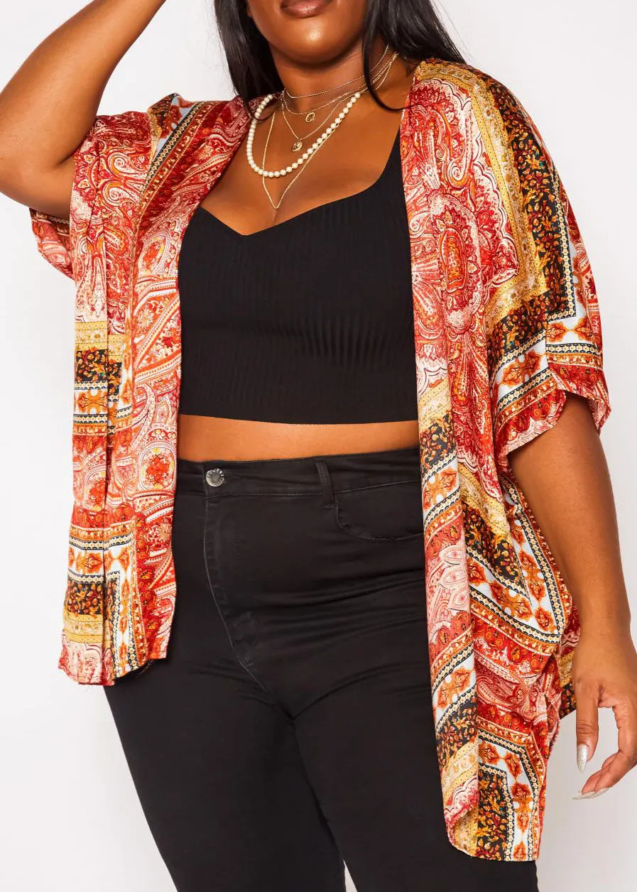 HI Curvy Plus Size Women Paisley Print Cardigan