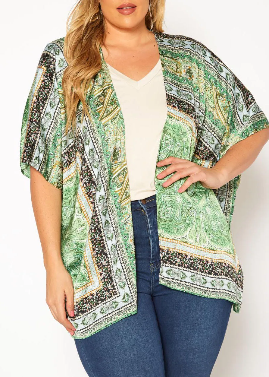 HI Curvy Plus Size Women Paisley Print Cardigan