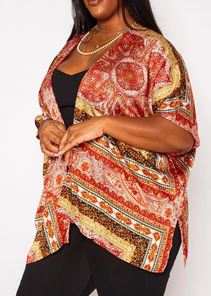 HI Curvy Plus Size Women Paisley Print Cardigan