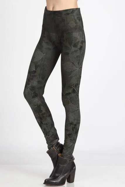 High Waist Full Length Legging w/Forest Print
