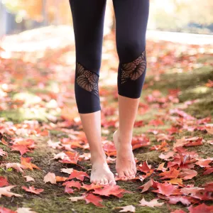 High Waist Tummy Tuck Black Lace Inset Yoga Leggings