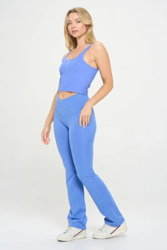 High Waisted Crossover Flare Legging With Pockets