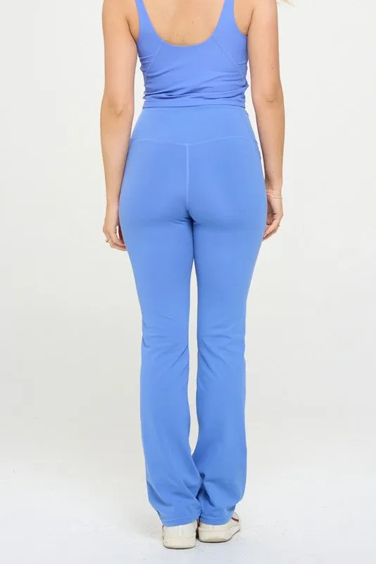 High Waisted Crossover Flare Legging With Pockets
