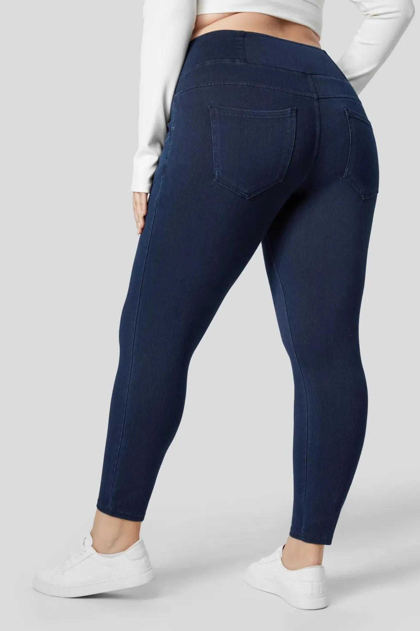 High-Waisted Crossover Plus Size Work Leggings- Dark Blue