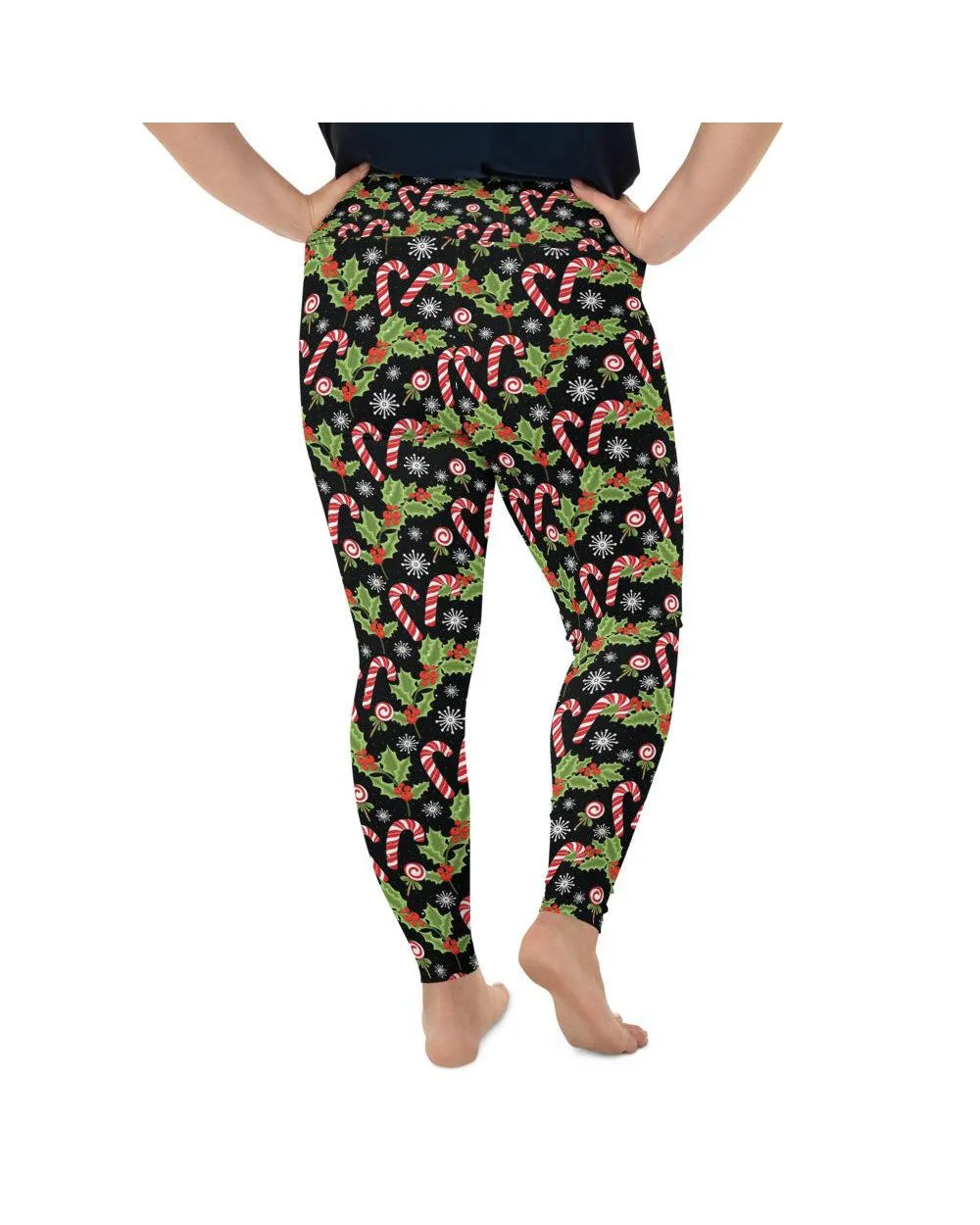 Holly Leaves with Berries Plus Size Leggings