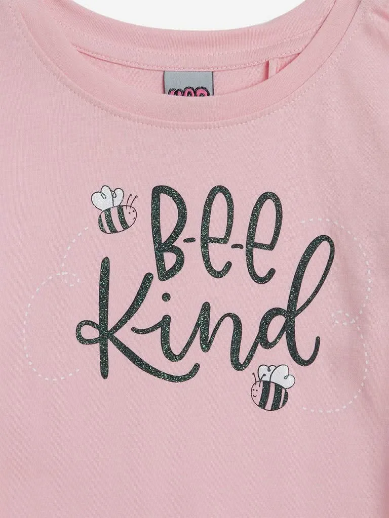 HOP Kids Peach Printed T-Shirt and Leggings Set